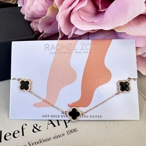Rachel Zoe Clover Ankle Bracelet Black & Sparkle 7.5"